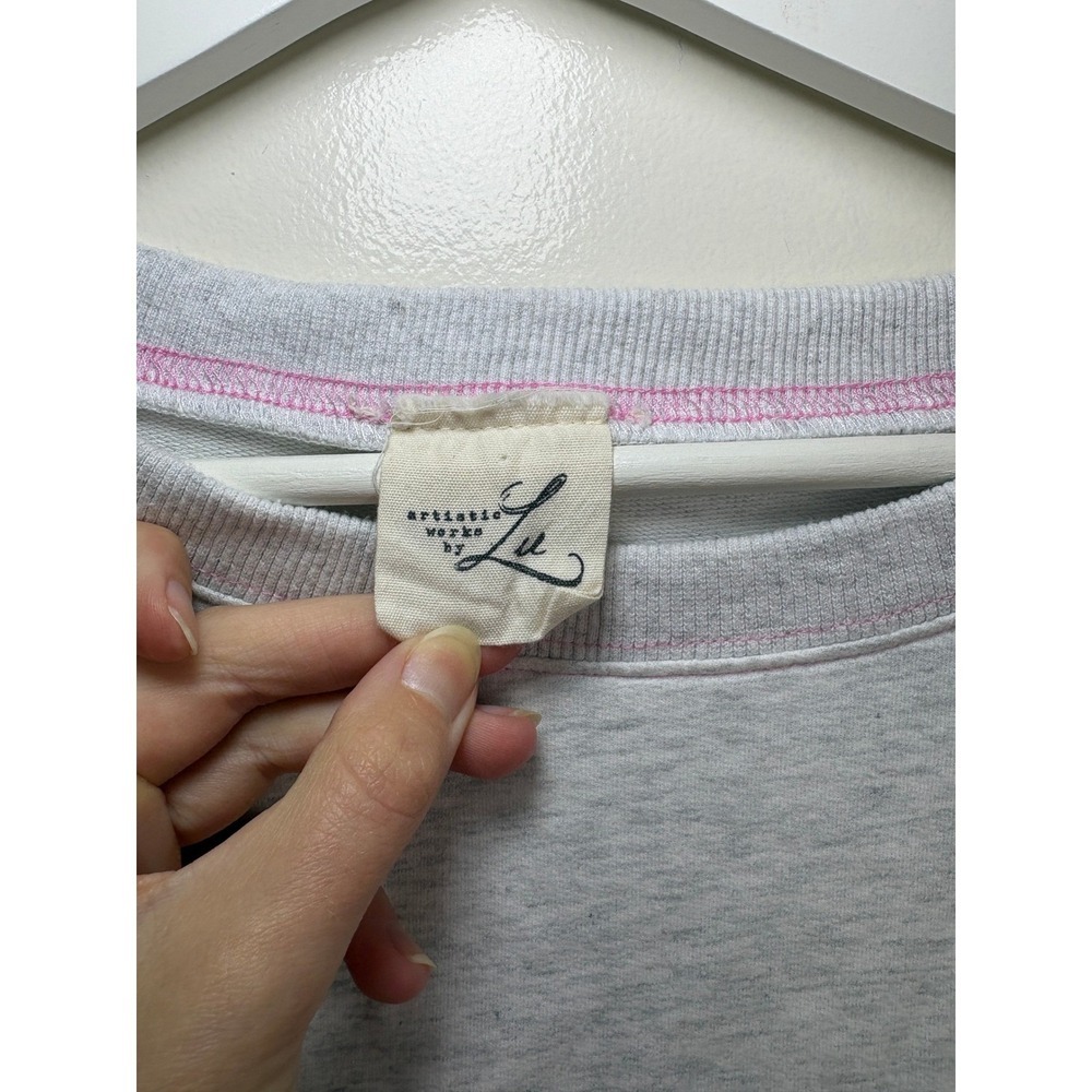 Artistic Works by Lu Short Sleeve Sweatshirt Small Heather Gray Patchwork Love - Picture 3 of 9
